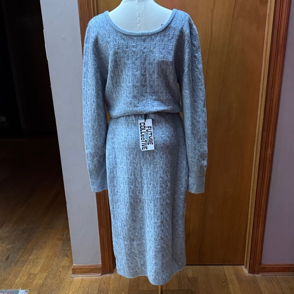 NWT Future Collective 2 pc cable knit sweater/skirt set. Size L - Picture 12 of 14